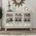 Mirrored Buffet Cabinet with Glass Doors and Silver Handles 3 Door Sideboard for Living Room, Hallway, and Dining Room
